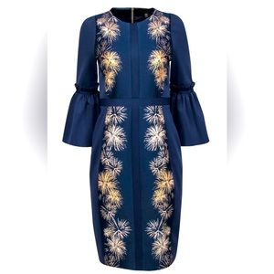 Ted Baker/ navel blue fancy midi dress/ size European 3